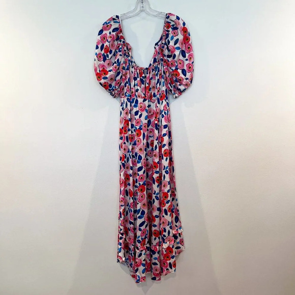 For Love & Lemons Colorful Floral Rose Print Romantic V Neck Ruffled Maxi Dress - Picture 8 of 13